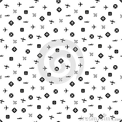 Plane pattern. Seamless airplane background with different types of planes. Vector illustration. Vector Illustration